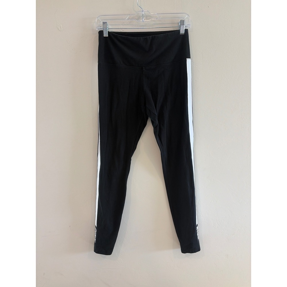 PINK Victoria's Secret Black Leggings White Side Stripe Logo High Waist Medium